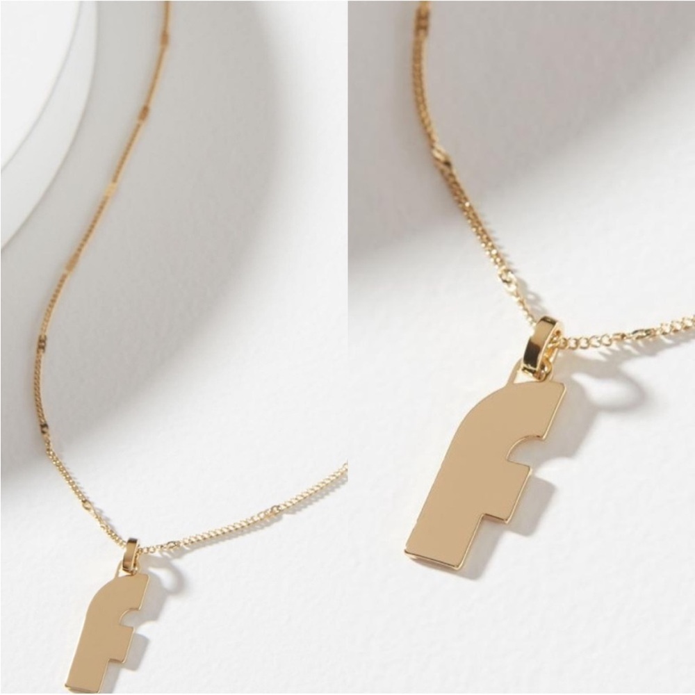 Jenny Bird Modernist Monogram Pendant Necklace “F” Initial NEW